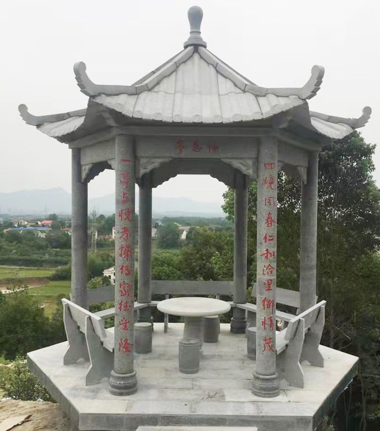芝麻灰麻石六角石亭子 芝麻灰麻石六角石亭子